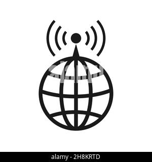 World Wide Internet Signal Vektor-Symbol. Gefüllt flaches Zeichen für mobile Konzept und Web-Design. Kugel und Antenne einfaches, solides Symbol. Symbol, Logo illustra Stock Vektor