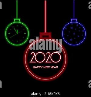 New Year's Neon-Effekt-Spielzeug, 2020 Neujahr, minimalistischer Luxus New Year 2020 Konzept. Stock Vektor