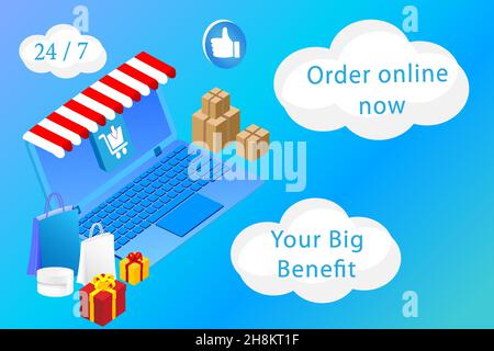 Wohnung 3 d Isometrische modernes Design Shopping Online erfolgreiche Business-E-Commerce Konzept Stock Vektor