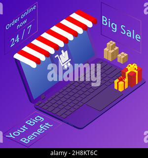Wohnung 3 d Isometrische modernes Design Shopping Online erfolgreiche Business-E-Commerce Konzept Stock Vektor