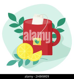 Tasse Tee mit Minze und Zitrone Vektor flach Design Stock Vektor