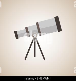 Flache Teleskop mit langen Schatten. Vector Illustration, Symbol. Modernes Design Stock Vektor