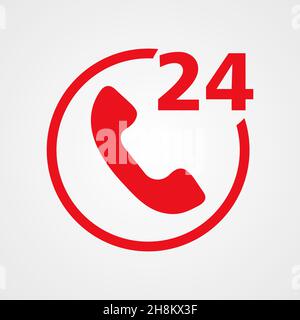 24h Unterstützung rotes Symbol, Vektor-Illustration einfaches Design Stock Vektor