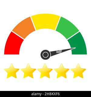 Kundenzufriedenheitsmessgerät mit Sternbewertung. Vektorgrafik. Stock Vektor
