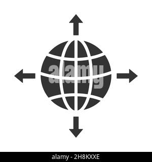 Globus mit Vektorsymbol für Pfeile auf weißem Hintergrund isoliert Stock Vektor