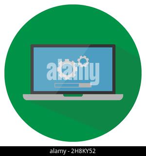 Vektorsymbol für die Aktualisierung der Laptop-Software. Laptop mit Zahnradsymbol . Stock Vektor