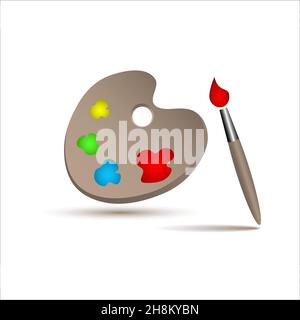 Künstlerische Palette mit bunten Farben und Pinsel Stock Vektor