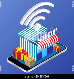Online-Shopping-Konzept. Vektorgrafik. Stock Vektor