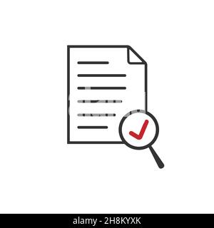 Prüfdokument Plan, Lupe wie Check bewerten. Stock Vektor