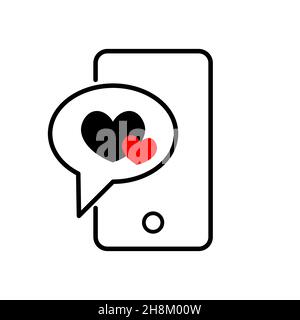 Telefon mit Herz in einer Sprechblase, Handy und Liebesbotschaft. vektor Stock Vektor