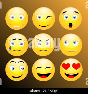 Satz von Emoticons, isolierte Illustration Vektor flach Design Stock Vektor