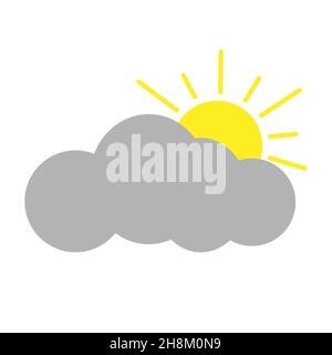 Wolke mit Sonnenscheinvektor isoliert auf weißem Hintergrund Stock Vektor