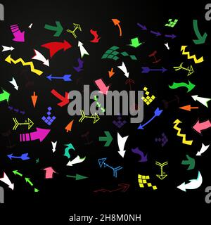 Satz heller, mehrfarbiger Pfeile, nahtloser Hintergrund. Flaches Design. Stock Vektor