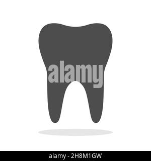 Zahnsymbol mit langem Schatten. Flaches Design. Stock Vektor