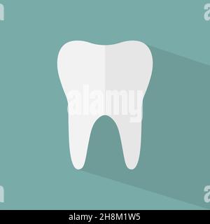 Zahnsymbol mit langem Schatten. Flaches Design. Stock Vektor