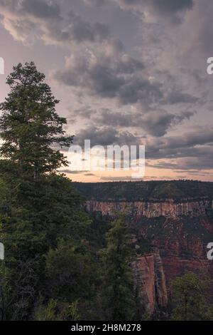 Blick vom Nordrand des Colored Canyon, wolkiger Himmel des Grand Canyon National Park, Arizona, USA Stockfoto