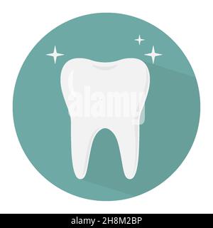 Zahnsymbol mit langem Schatten. Flaches Design. Stock Vektor