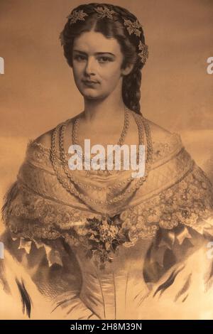 Zeichnung der Kaiserin Elisabeth von Österreich oder Sisi im Achilleion-Schlossmuseum Stockfoto