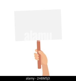 Hand hält Plakatwand mit unbeschriftete Platte. Rahmen für Ihre Werbebotschaft. Vektor-Cartoon flache Illustration. Stock Vektor