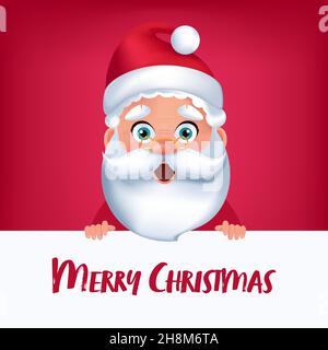 3D realistischer Weihnachtsmann mit Leerraum. Frohe Weihnachten Grußkarte. Vektorgrafik im Cartoon-Stil Stock Vektor