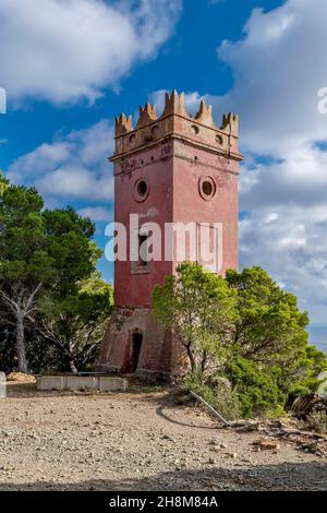 Der alte Garibaldi-Turm auf der Insel Gorgona, Italien Stockfoto