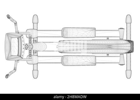 Drahtgestell der Joggingmaschine aus schwarzen, auf weißem Hintergrund isolierten Linien. Blick von oben. 3D. Vektorgrafik. Stock Vektor