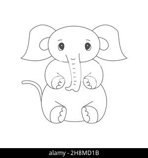 Witziges Elefantenbaby. Eine leere Übersicht für Malbücher, Scrapbooking, Kinderentwicklung und kreative Gestaltung. Linearer Stil. Stock Vektor