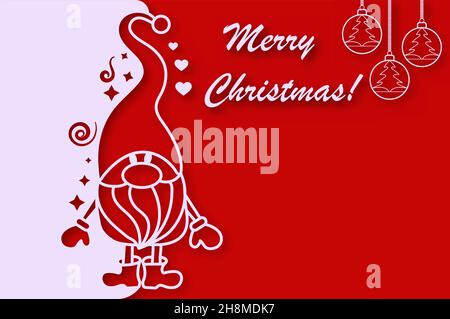 Frohe Weihnachten. Ein Zwerg mit Herzen und Sternen auf blauem Hintergrund für Postkarten, Banner, Grüße und kreatives Design. Vektorgrafik Stock Vektor