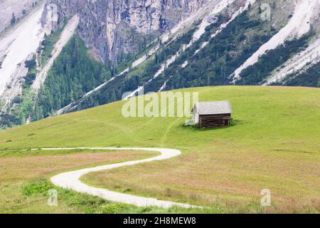 Schöner Weg durch eine malerische Wiese in den italienischen Dolomiten Stockfoto