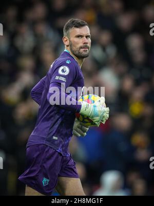 Watford, Großbritannien. 20th. November 2021. Torwart Ben Foster von Watford während des Premier League-Spiels zwischen Watford und Manchester United in der Vicarage Road, Watford, England am 20. November 2021. Foto von Andy Rowland. Quelle: Prime Media Images/Alamy Live News Stockfoto