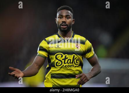 Watford, Großbritannien. 20th. November 2021. Emmanuel Dennis von Watford während des Premier League-Spiels zwischen Watford und Manchester United in der Vicarage Road, Watford, England am 20. November 2021. Foto von Andy Rowland. Quelle: Prime Media Images/Alamy Live News Stockfoto