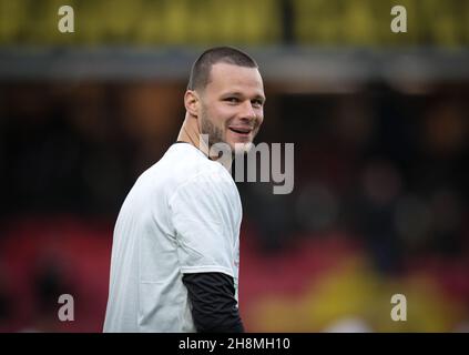 Watford, Großbritannien. 20th. November 2021. Torwart Daniel Bachmann von Watford im Vorspiel der Premier League zwischen Watford und Manchester United am 20. November 2021 in der Vicarage Road, Watford, England. Foto von Andy Rowland. Quelle: Prime Media Images/Alamy Live News Stockfoto