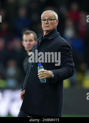 Watford, Großbritannien. 20th. November 2021. Watford-Manager Claudio Ranieri beim Premier League-Spiel zwischen Watford und Manchester United in der Vicarage Road, Watford, England, am 20. November 2021. Foto von Andy Rowland. Quelle: Prime Media Images/Alamy Live News Stockfoto