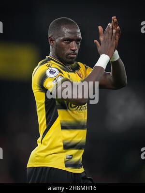 Watford, Großbritannien. 20th. November 2021. Moussa Sissoko aus Watford während des Premier League-Spiels zwischen Watford und Manchester United am 20. November 2021 in der Vicarage Road, Watford, England. Foto von Andy Rowland. Quelle: Prime Media Images/Alamy Live News Stockfoto