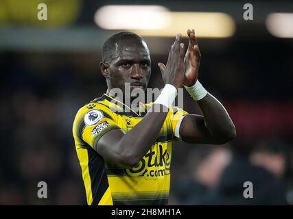 Watford, Großbritannien. 20th. November 2021. Moussa Sissoko aus Watford während des Premier League-Spiels zwischen Watford und Manchester United am 20. November 2021 in der Vicarage Road, Watford, England. Foto von Andy Rowland. Quelle: Prime Media Images/Alamy Live News Stockfoto