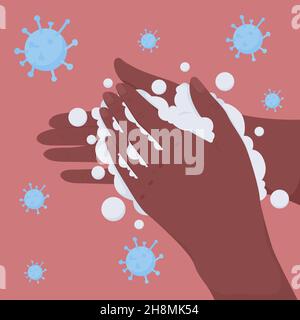 Flache Vektorgrafik für Hände zum Waschen von Schritten Stock Vektor