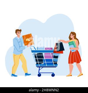 Käufer Koppeln Waren In Den Warenkorb Im Market Vector Stock Vektor