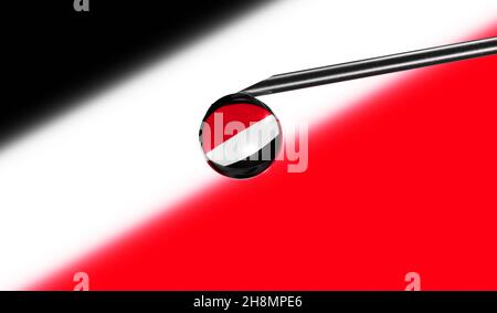 Impfstoffspritze Tropfen auf Nadel gegen Nationalflagge des Sealand Fürstentums. Impfung nach medizinischem Konzept. Coronavirus SARS-Cov-2 Pandemieschutz Stockfoto