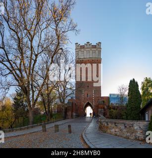 Ein Bild vom Opatowska-Tor im Herbst. Stockfoto