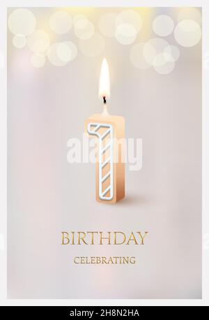 Happy Birthday Grußkarte mit 1 Nummer Kerze Vektor Illustration. 3D Kerzenlicht im Plakat-Design zur Jubiläumsfeier, niedliche Einladung Stock Vektor