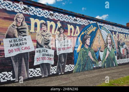 Wandbild, politisches Wandbild aus der Zeit der Inhaftierung im Armagh-Gefängnis Block H, IRA-Widerstand, Bogside Quarter, Derry-Londonderry, Provinz Ulster Stockfoto