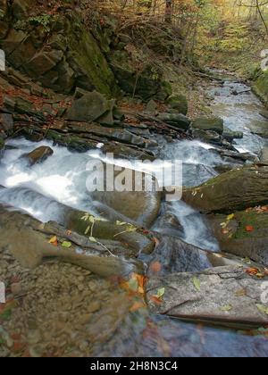 Wasserfall Szepit, Hylaty, Bieszczady-Gebirge, Bieszczady, Zatwarnica, Die wildeste Region Polens, einzigartige Waldlandschaften, Polen Stockfoto