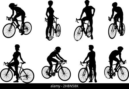 Fahrrad und Radfahrer Silhouetten eingestellt Stock Vektor