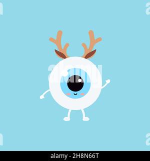 Weihnachtlicher Augenball im Rentier-Stirnband mit Hörnern und Ohren Stock Vektor