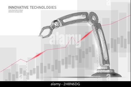 Manipulator mit niedrigem Polyesterbereich am Roboterarm. Dreieckige Form der Baugruppenkonstruktion. Polygonal verbundene Punkte 3D machen Roboter künstliche Maschinen Innovation Stock Vektor
