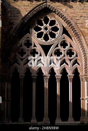 ALLE DE UN ARCO OJIVAL CON CRESTERIA DEL CLAUSTRO DE LA CATEDRAL VIEJA DE LERIDA - SIGLO XIV - GOTICO CATALAN. AUTOR: CASCALLS JAUME / SLIVELLA GUILLERMO. Lage: CATEDRAL VIEJA. Lerida. SPANIEN. Stockfoto
