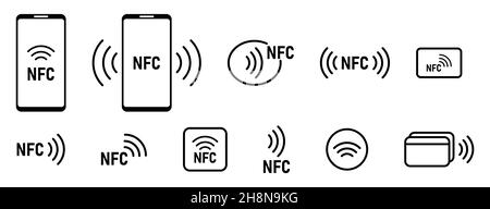 NFC-Symbol eingestellt. Symbole für die drahtlose Zahlungstechnologie. Vektor EPS 10 Stock Vektor