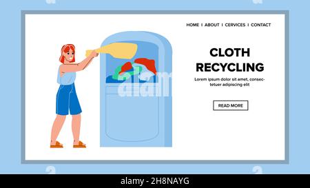 Frau Werfen Textil Für Tuch Recycling Vektor Stock Vektor