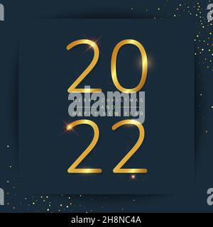 Gold 2022 Text Frohe Weihnachten und Happy New Year Text Lettering Design für Poster, Banner oder Grußkarte. Vektorgrafik Stock Vektor