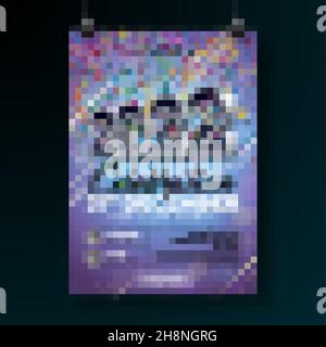 2022 Silvester Party Party Poster Vorlage Illustration mit 3D Nummer und fallen bunte Konfetti auf glänzendem violetten Hintergrund. Vektorurlaub Stock Vektor